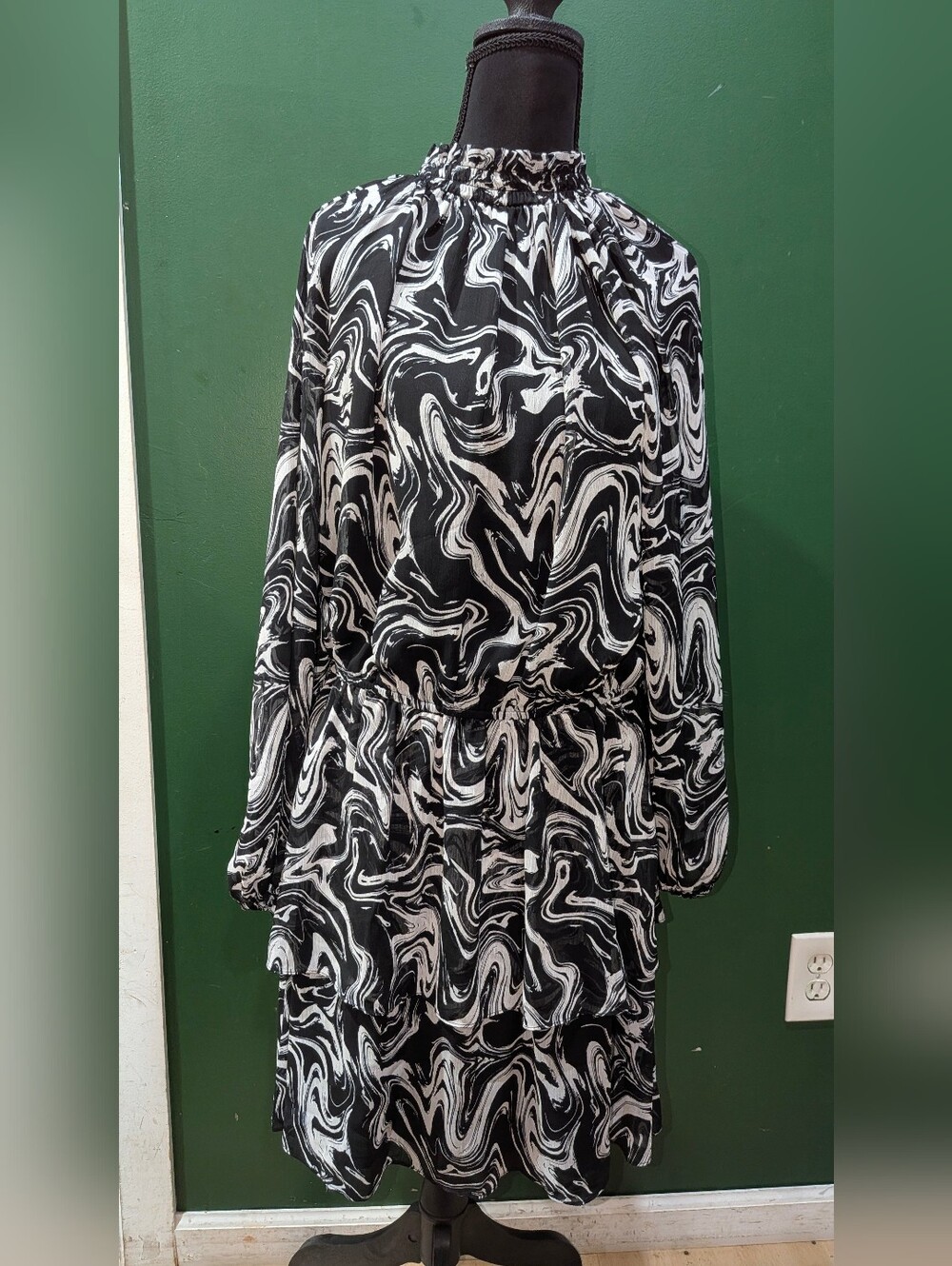Black & White Swirl Tiered Dress